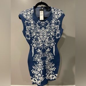 BCBG Navy and White Floral Midi Dress